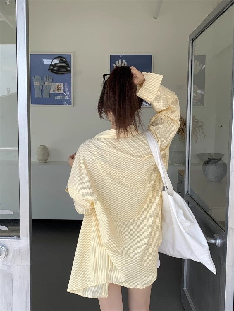 复古港风条纹衬衫外套女春夏长袖休闲垂感衬衣设计感上衣跨境批发详情18