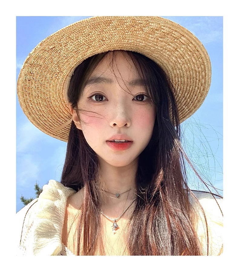 2025款法式平顶草帽女款大头围平檐海边沙滩度假礼帽大码编织礼帽详情16