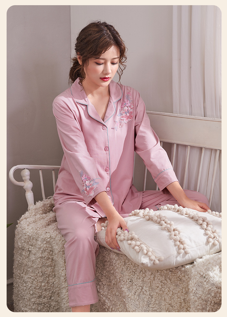 睡衣女士春秋款拉架爽棉长袖家居服秋纯棉中年妈妈可外穿大码套装详情13