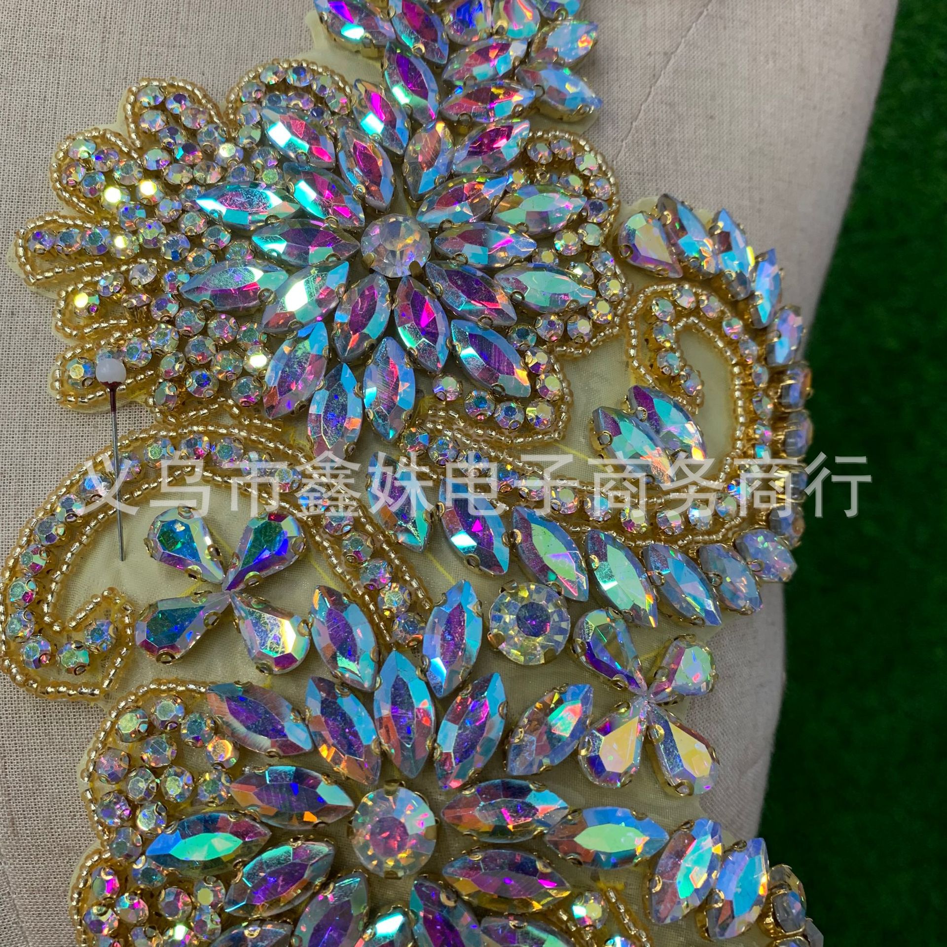diy golden AB wedding dress, crystal glass decals and diamond patterns pic 6