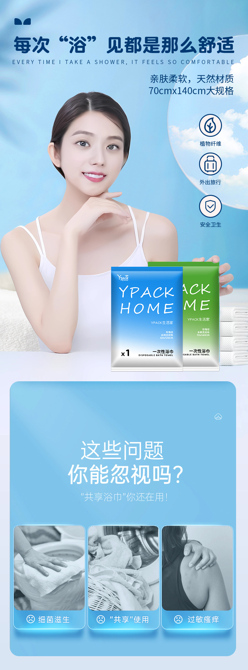 Disposable bath towels made of pure cotton, thickened and enlarged, individual packaging, portable, for hotel guests, travel, business trips, swimming and fitness pic 1