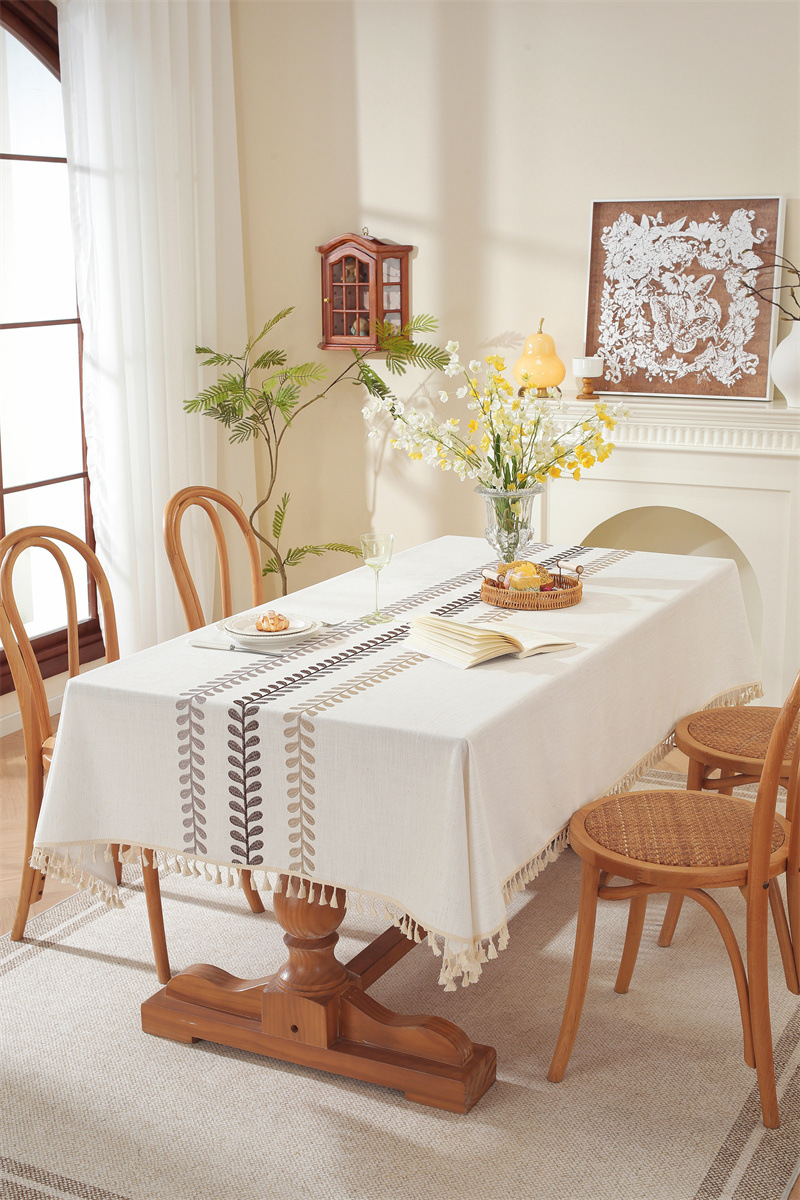 Amazon cross-border embroidered checkered flower tassel tablecloths, rectangular coffee tables, tablecloths and table coverings manufacturer embroidery pic 62