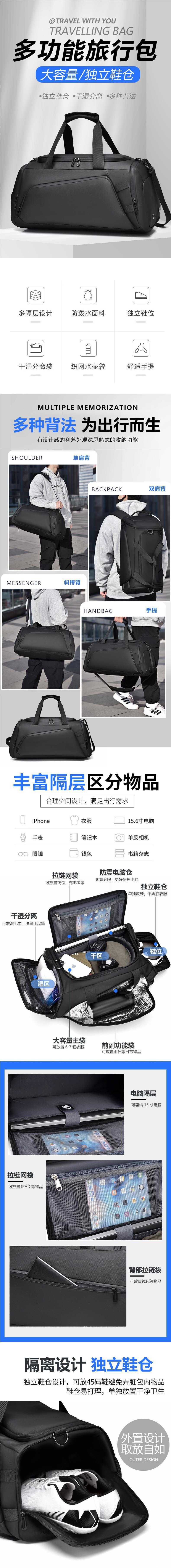reeyee男士便携商务休闲多功能健身手提出差旅游训练包登机户外详情1