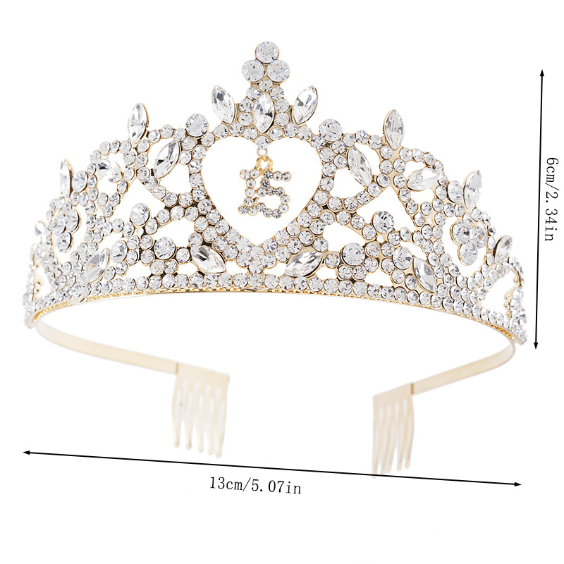 European and American cross-border design sense diamond-encrusted 15-16-year-old digital pendant water diamond crown birthday party headwear crown pic 4