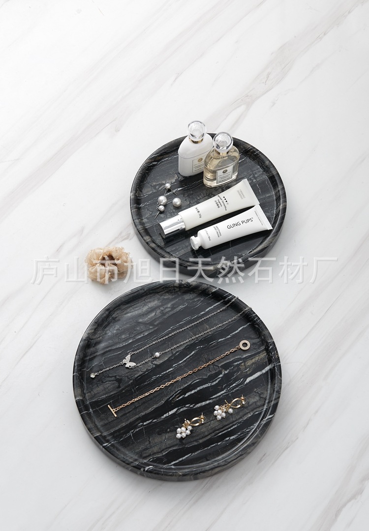 天然洞石盘古木纹大理石饰品托盘欧式酒店简约风装饰摆盘圆形托盘详情7