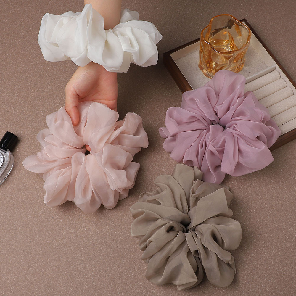Autumn and winter solid-color large cloud-shaped large intestine hair band, French retro high-elastic seamless knitted hair tie headwear accessory pic 2