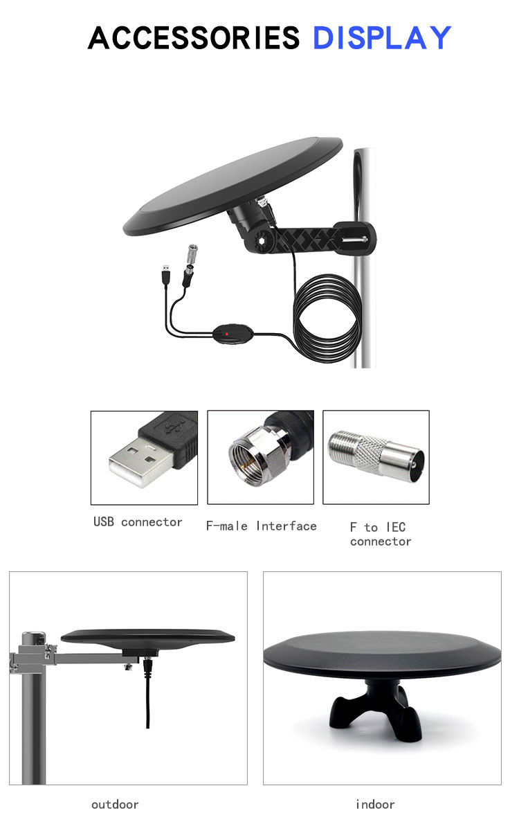 New indoor and outdoor digital TV antenna with signal amplifier, USB-powered DVB-ATSC high gain pic 3
