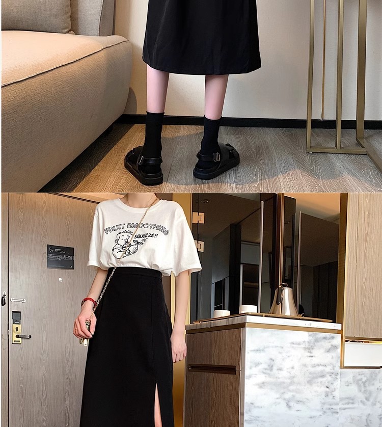 Suitable for pear-shaped figures, large-sized high-waisted long dress suits, slit A-line skirts, knee-length mid-length skirts for women in autumn pic 7