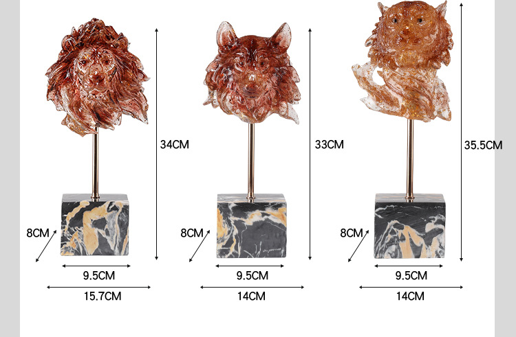 2025水晶仿真狼头摆件狼头型雕塑树脂道具玄关办公室桌面动物头像装饰树脂工艺品详情7
