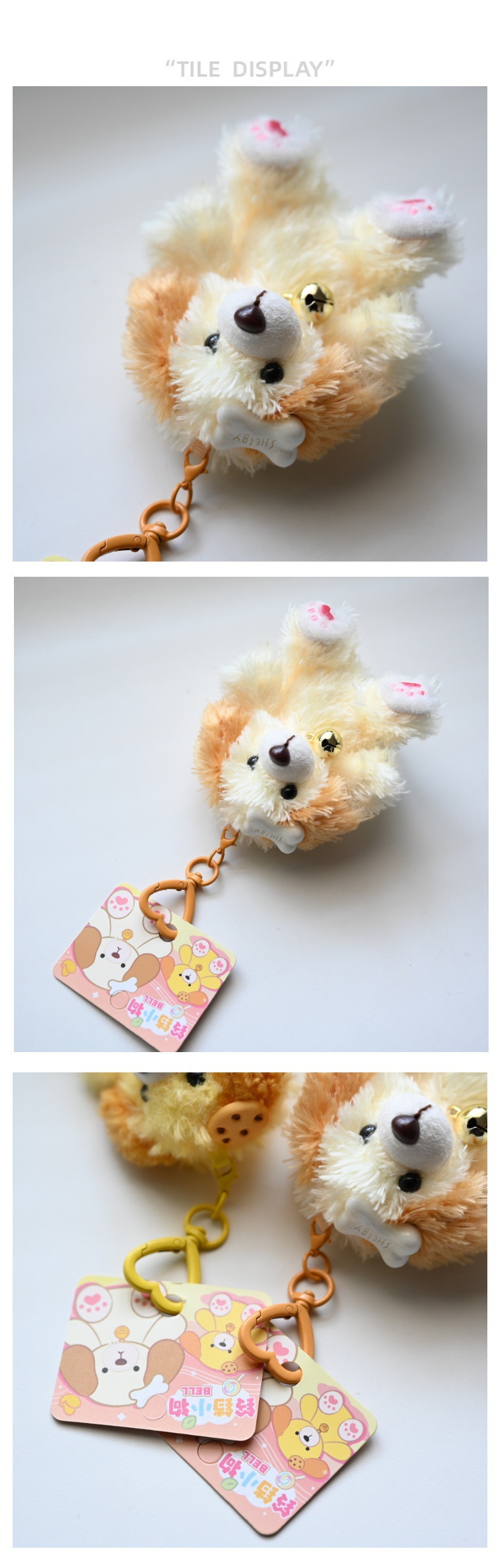 Cute bell puppy plush pendant bag decoration, cute doll in stock, keychain, cute puppy soft fur pic 7