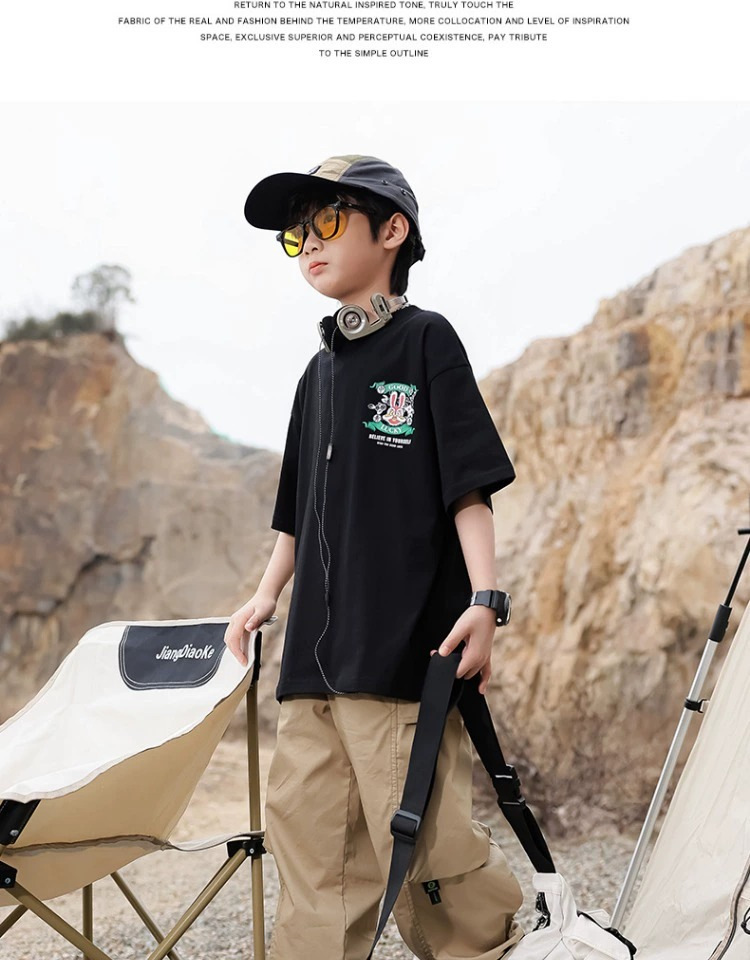 Guizao mid-big kid verano de algodón camiseta de manga corta 2025 nuevo zhang hombre chica negro hermoso vestido de verano red guizao T pic 17