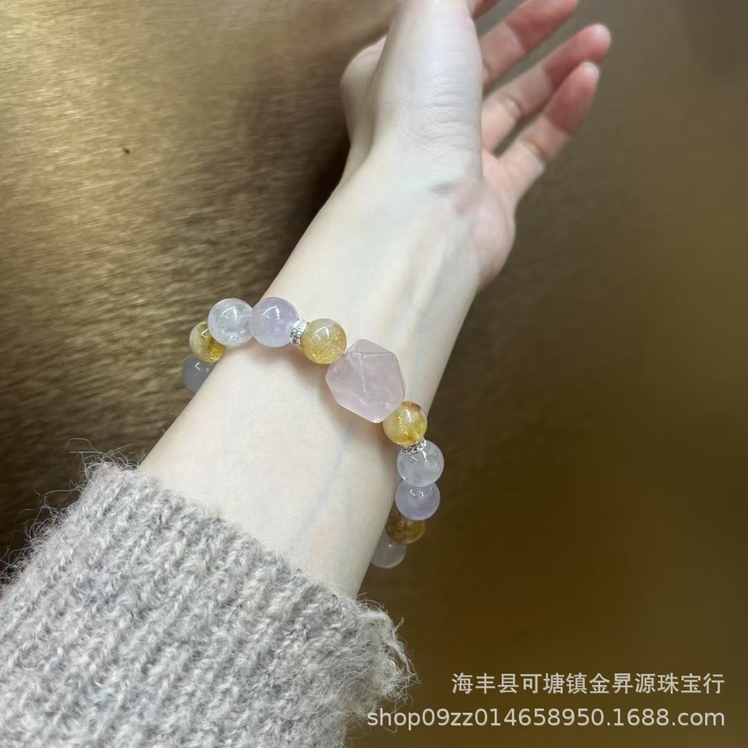 天然紫兔毛水晶手链黄塔晶粉晶随型手串轻奢高级精致原创设计批发详情2