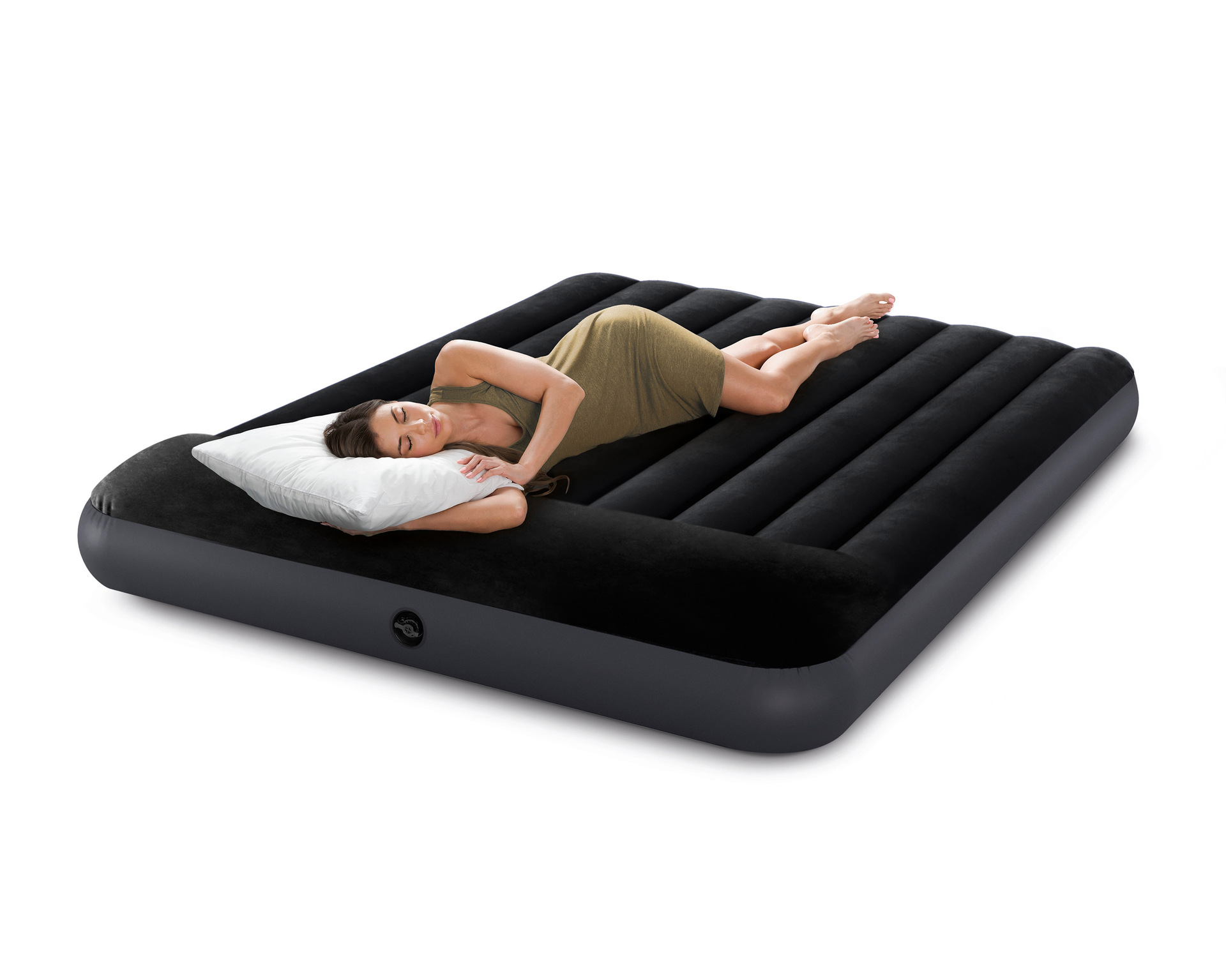 INTEX black and white built-in pillow single-layer single-person line pull-out air bed, portable for home and outdoor use, easy folding for midday rest, plush inflatable bed, comfortable for outdoor camping, thickened, durable and high-end pic 9