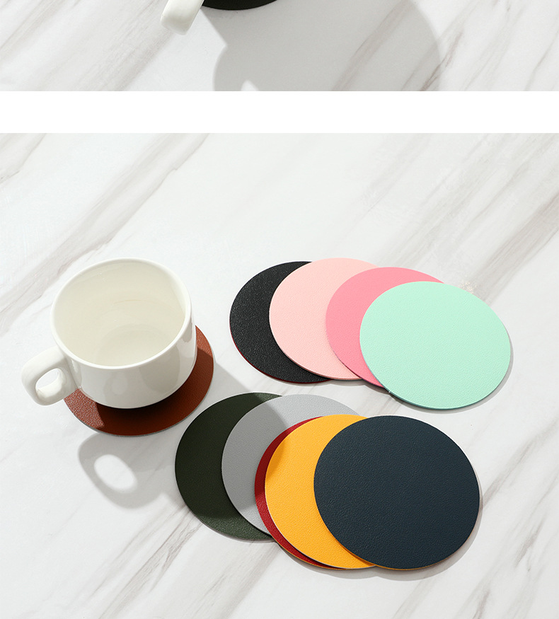 Wholesale INS simple leather PVC teacup MATS, double-layer waterproof round home and hotel heat insulation MATS, with LOGO available pic 6