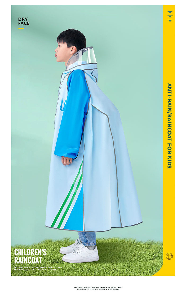 eva儿童雨衣带书包位中大童学生雨衣 单人全身小学生卡通连体雨衣详情11