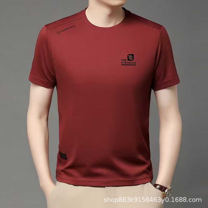 3222男士2025夏季中年男式短袖轻熟休闲时尚印花薄款圆领t恤男装详情4