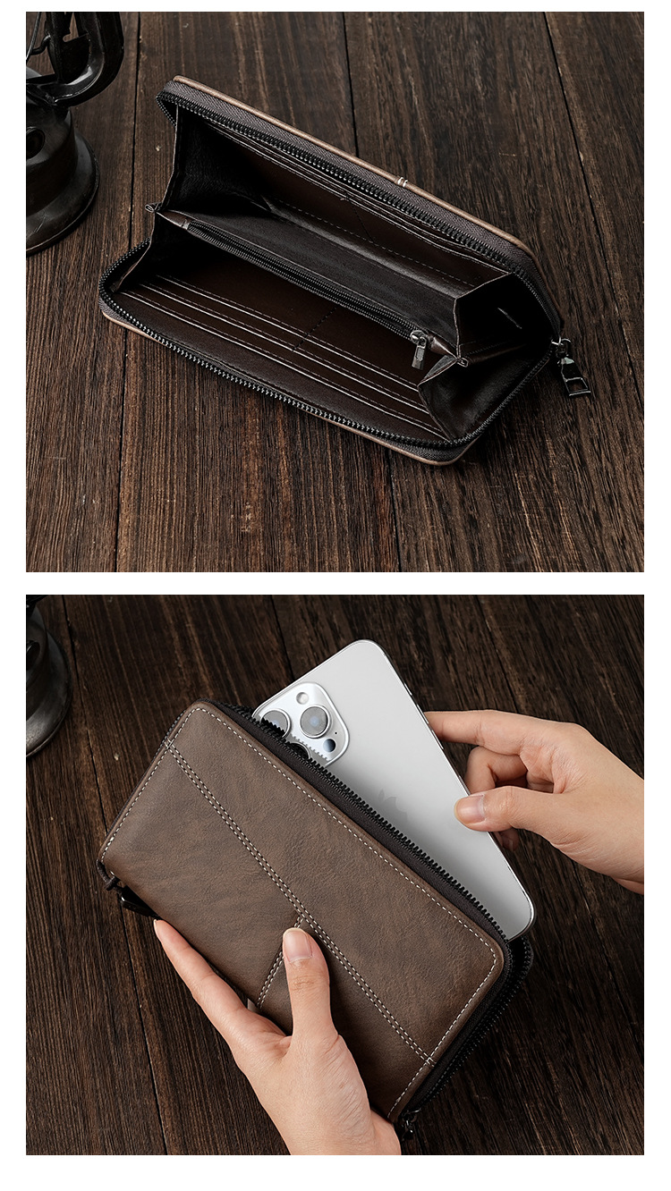 厂家批发男士钱包长款手机包多卡位大容量拉链皮夹便携卡包男钱夹详情7