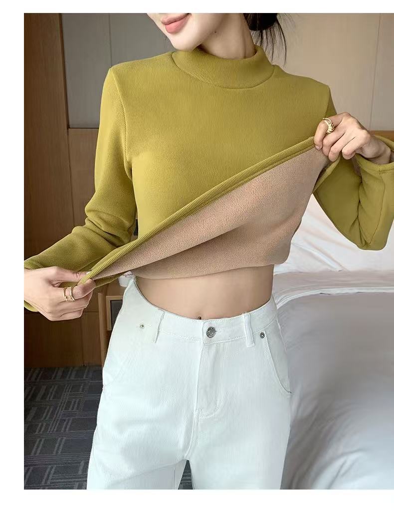 春秋女装新款加绒保暖针织衫长袖半高领上衣女休闲修身内搭打底衫详情20