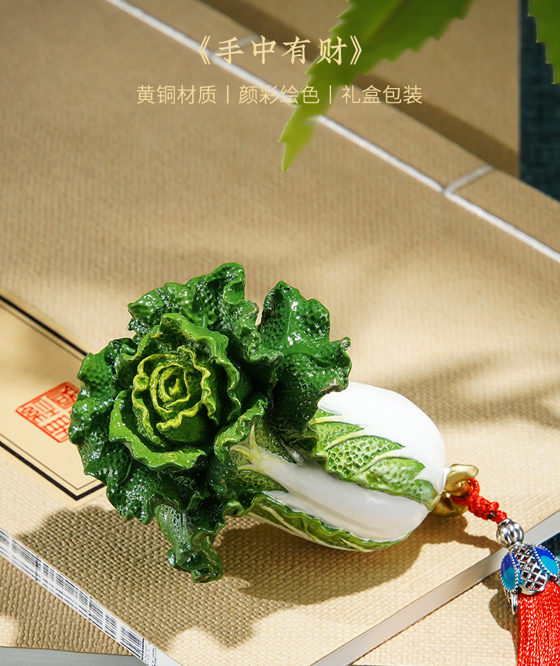厂家直销铜摆件《手中有财》铜工艺品家居饰品铜白菜手把件 送礼详情1