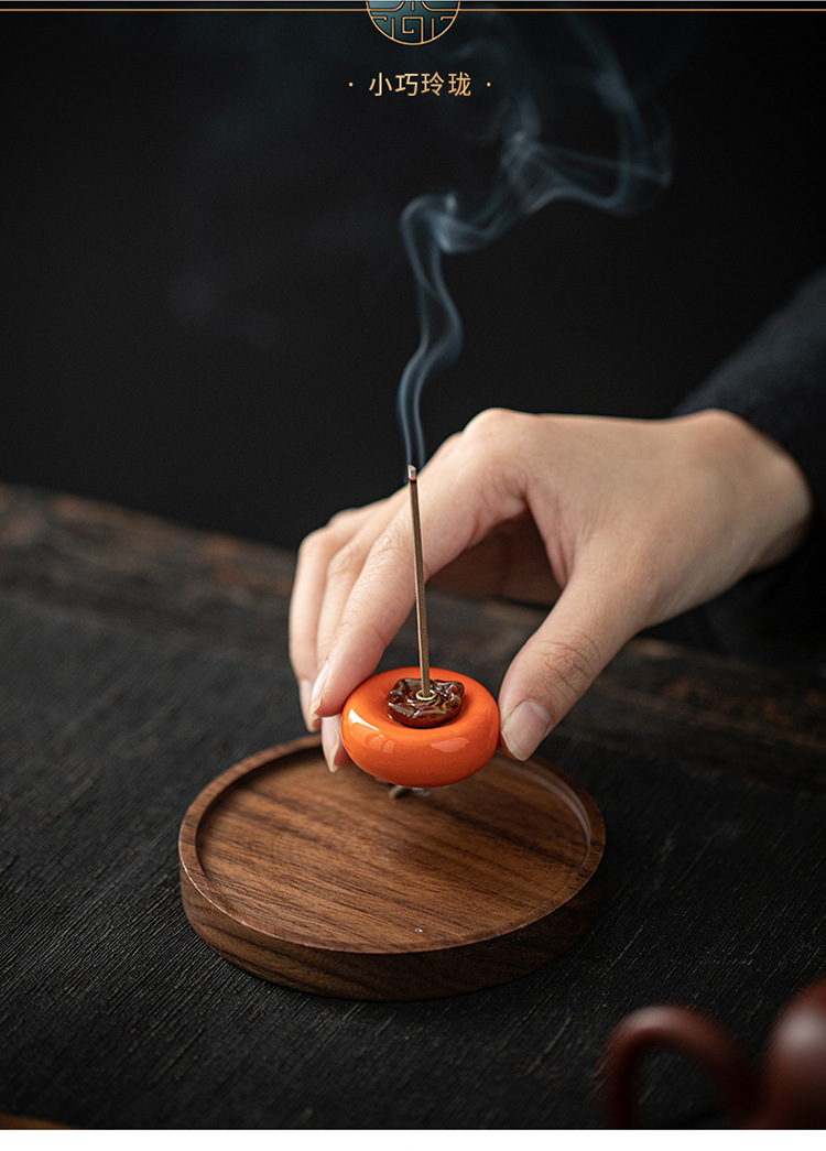 Creative ceramic incense stick, small persimmon tea pet decoration, home incense burner, incense holder, wishing you all the best pic 7
