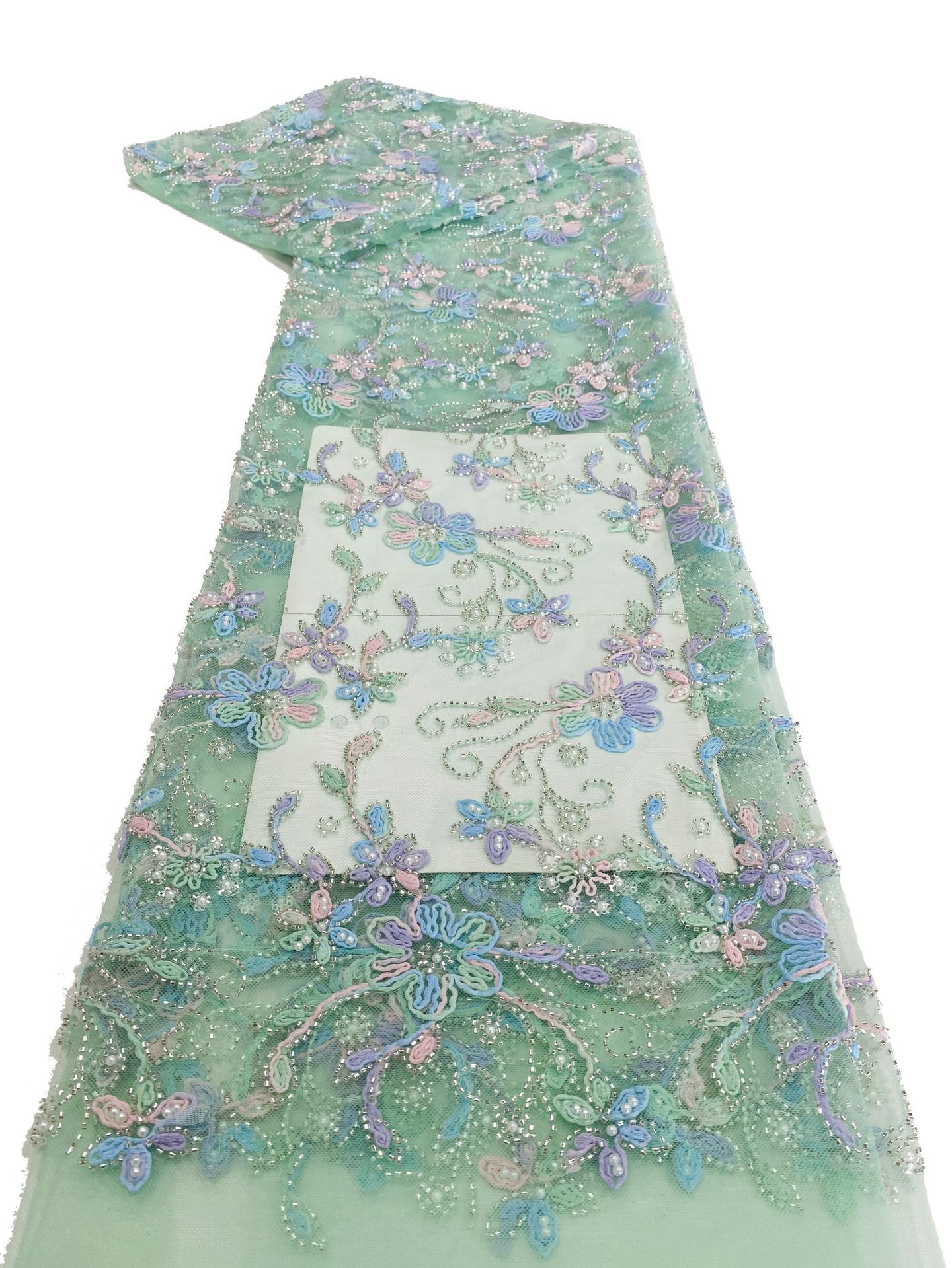 工厂现货时尚彩色多色盘带蕾丝珠子绣花女装婚纱礼服面料LACE详情15