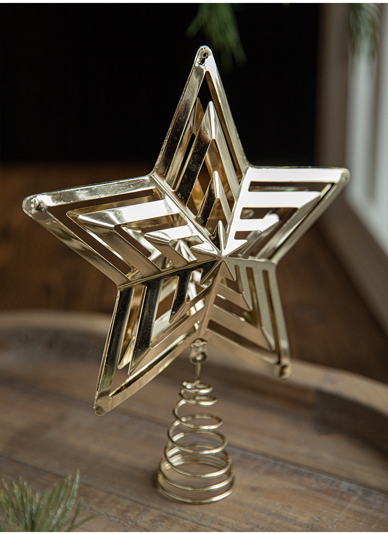 New cross-border ironwork tree top star Christmas tree, golden five-pointed star decorative window display, Christmas decoration piece pic 8