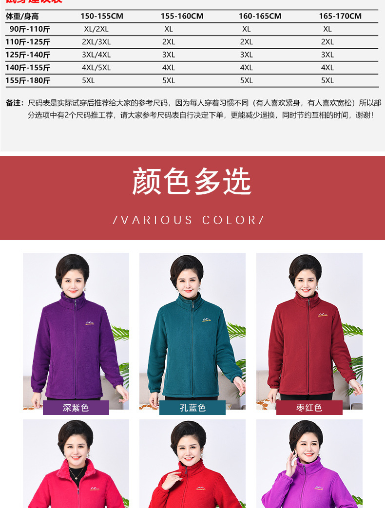 中老年女装秋冬加厚摇粒绒开衫卫衣上衣外套休闲大码抓绒衣妈妈装详情11