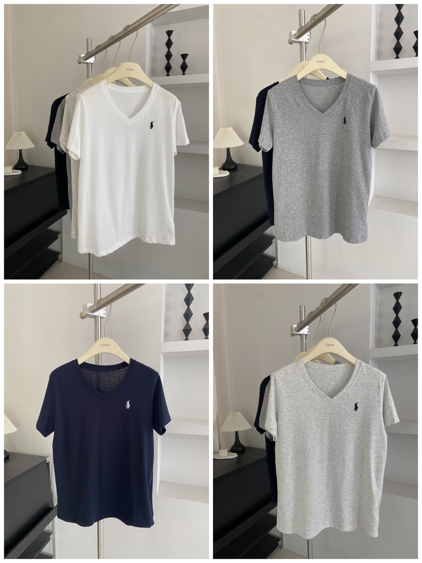 GAGD Korean-style V-neck embroidered short-sleeved T-shirt for women, a cool summer snowflake cotton loose casual top T-shirt pic 3