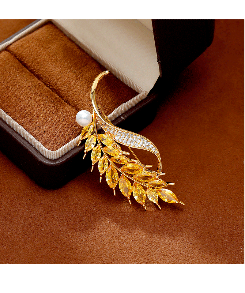 Hyacinth直播爆款 时尚轻奢宴会麦穗锆石胸针女 西装百搭个性走光珍珠配饰详情4