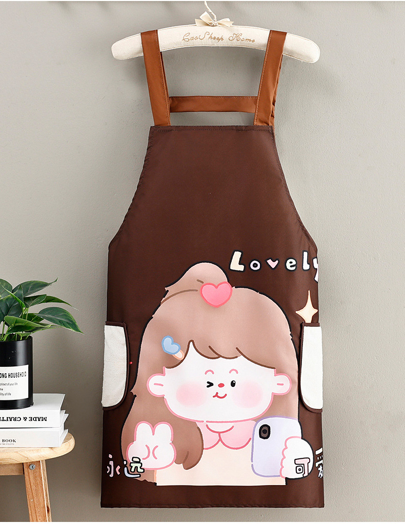Apron Kitchen home thin waterproof apron for young and beautiful women cooking waterproof, oil-proof and stain-proof work clothes waist apron for women sleeveless Korean version pic 9