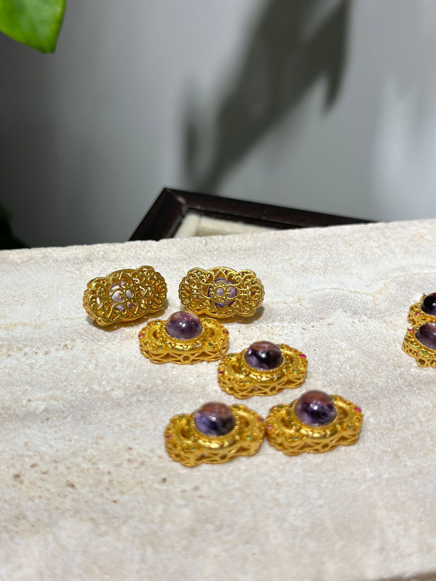 古法金珠子DIY紫水晶镶嵌如意配件串珠项链手链手串隔珠沙金配饰详情4