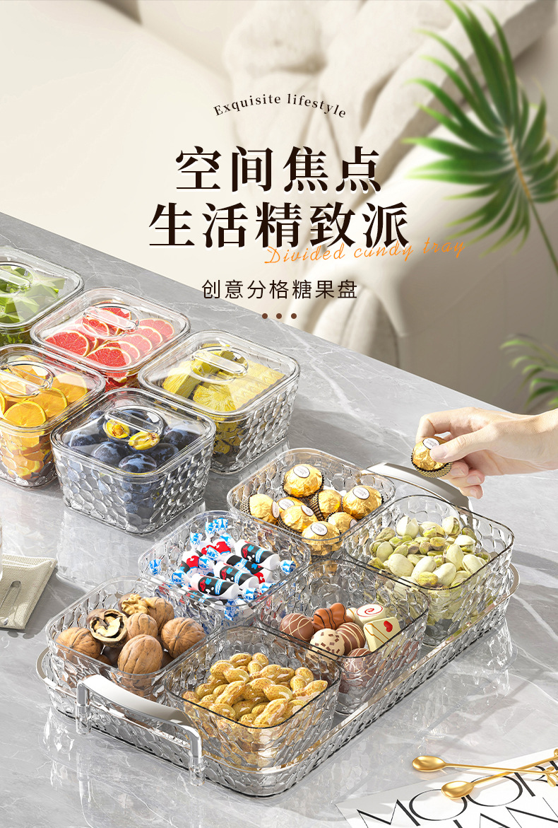 透明三层带盖糖果盒新年客厅干果水果盘花生坚果分类多层糖果盘详情4