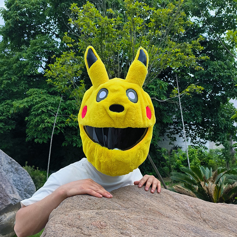 Cartoon outdoor cycling mask, Pikachu plush, personalized and fashionable helmet cover, motorcycle safety helmet protective cover for protection pic 11
