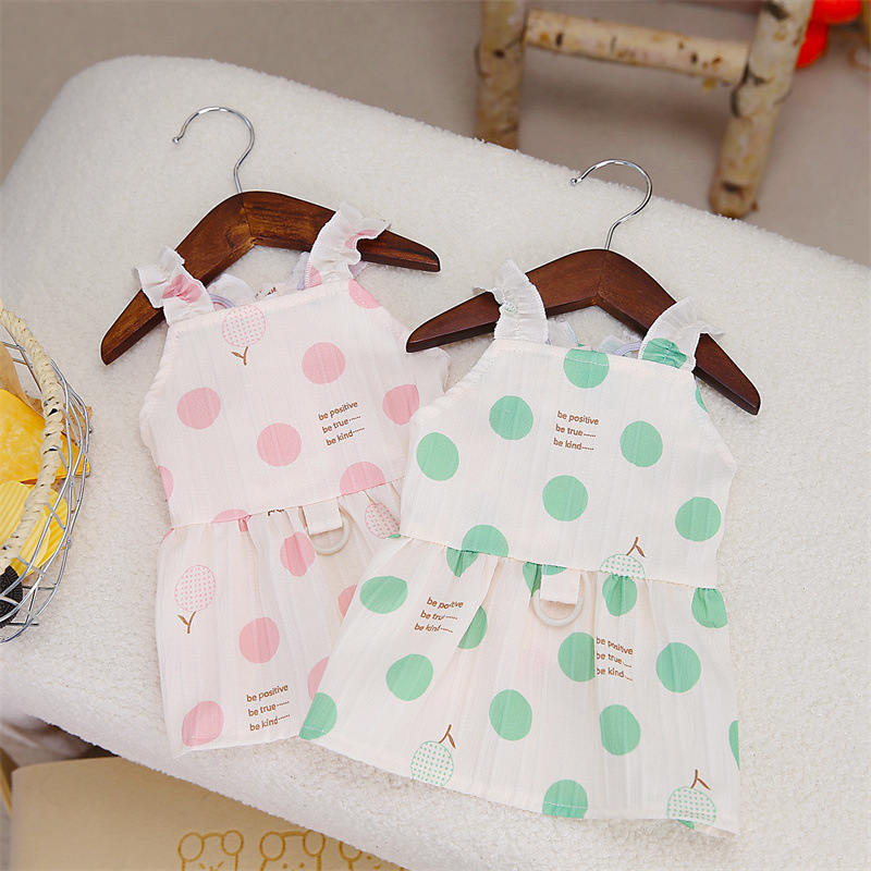 狗衣服春夏新款泰迪比熊贵宾裙轻薄可牵引大圆点裙子宠物衣服批发详情12