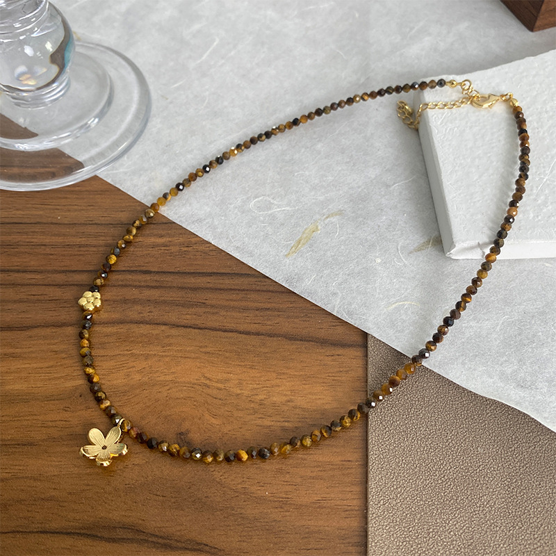 新款花间雨串珠项链锁骨链虎眼石晶石女拉丝小众轻奢配饰ins饰品详情3