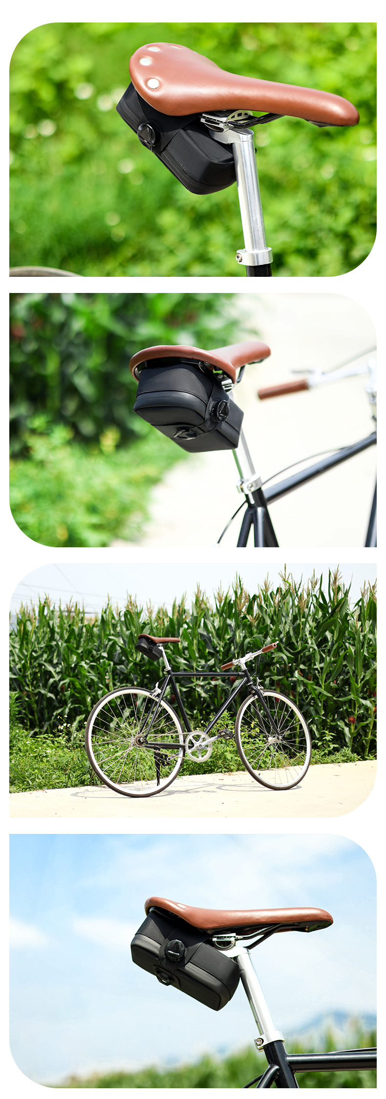 Bicycle rear package, mountain road bike saddle package, water-resistant and expandable rear seat package, bicycle accessories, rotating lock pic 7
