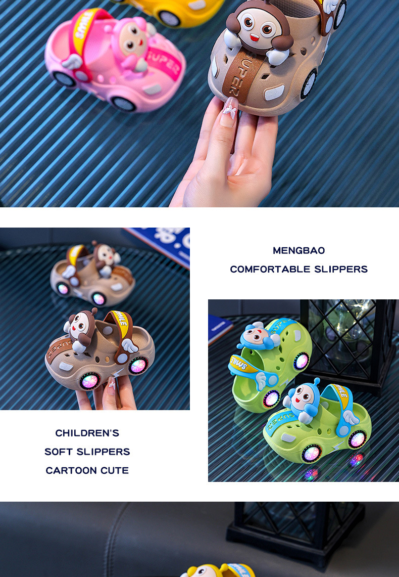 儿童拖鞋夏女宝宝小车发亮灯光室内软底防滑凉拖鞋男童蛋仔洞洞鞋详情11