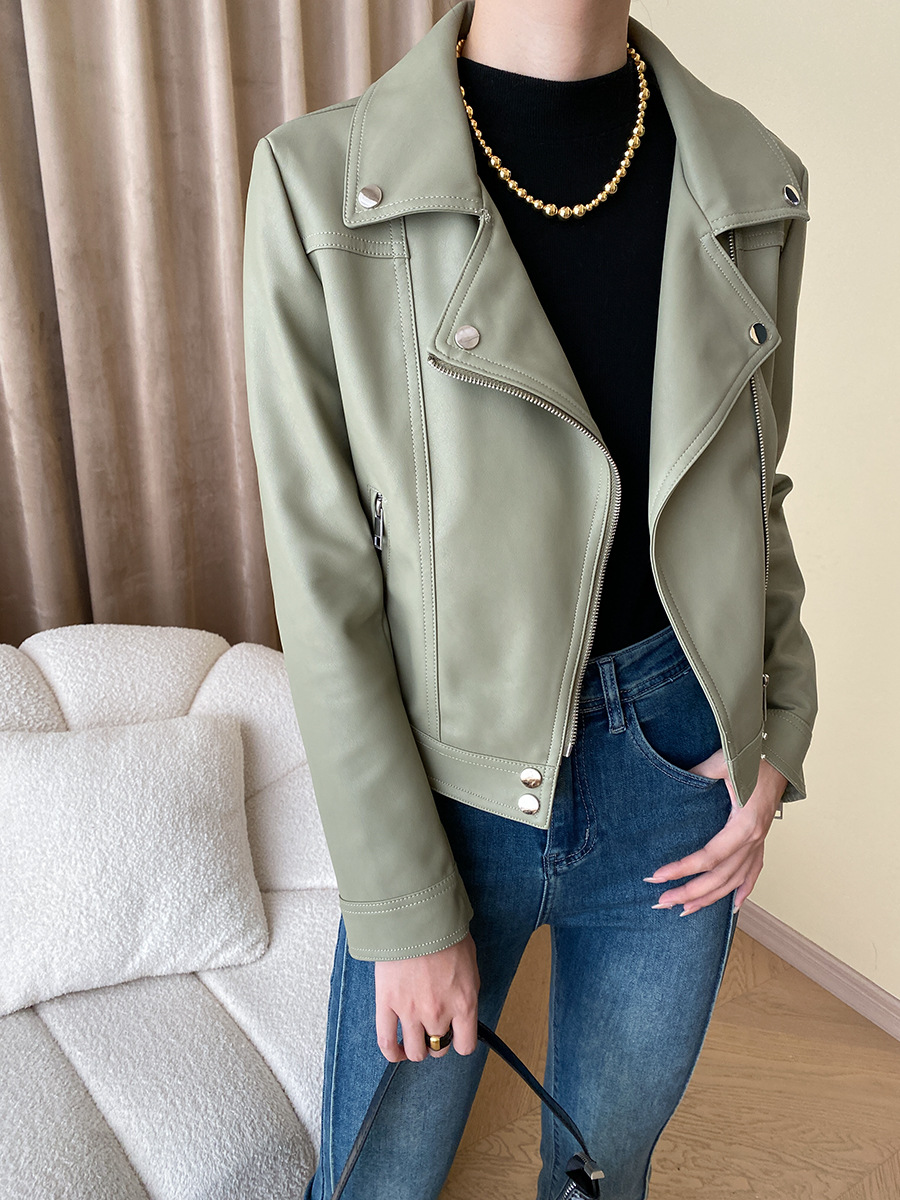 司南 时髦斜门襟拉链设计感 超模机车风皮衣夹克外套高级 SN4227详情30