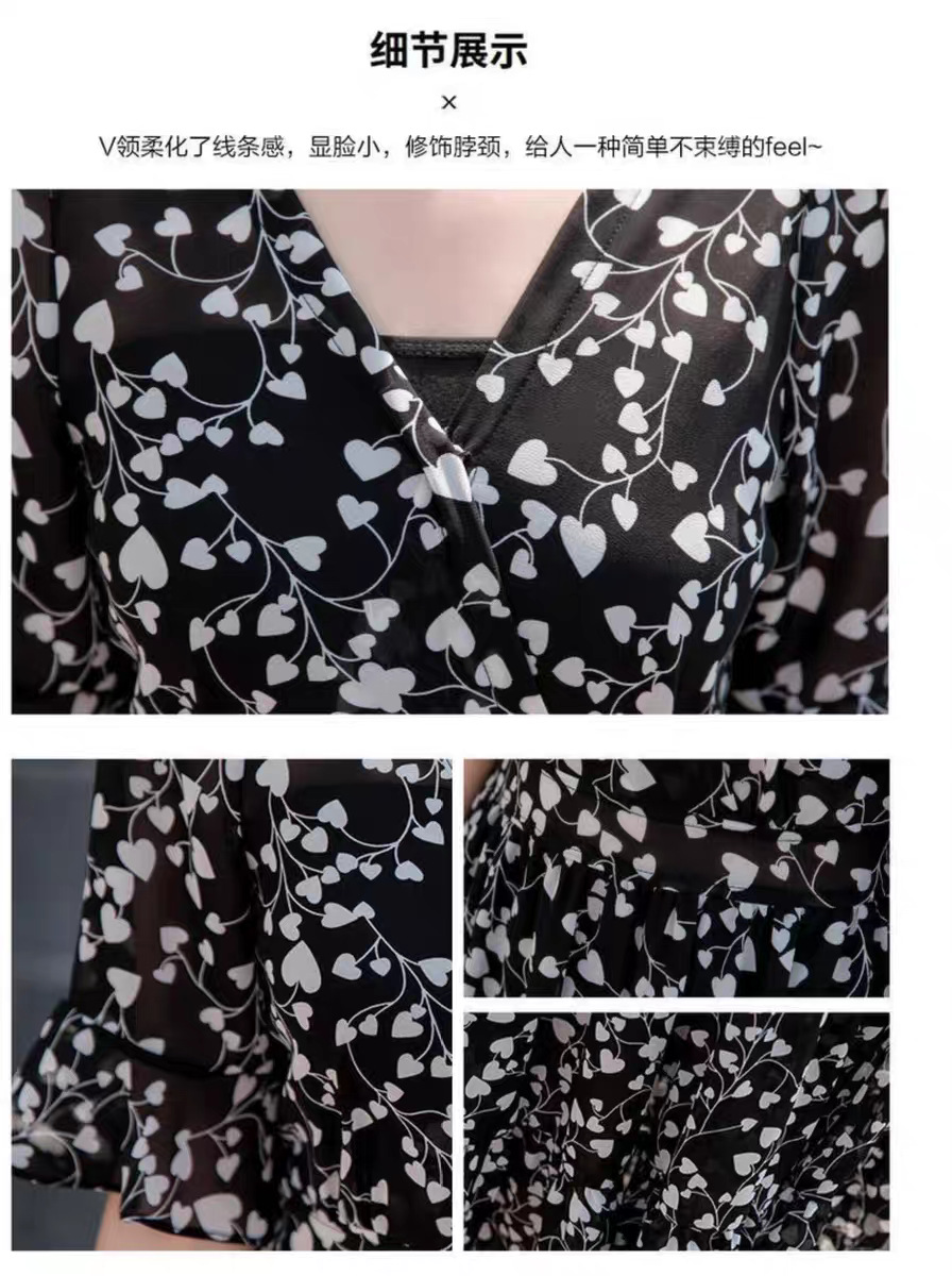 New summer dress for women, black knee-length floral chiffon, V-neck dress, fairy-like, super fairy-like and forest-like style pic 16
