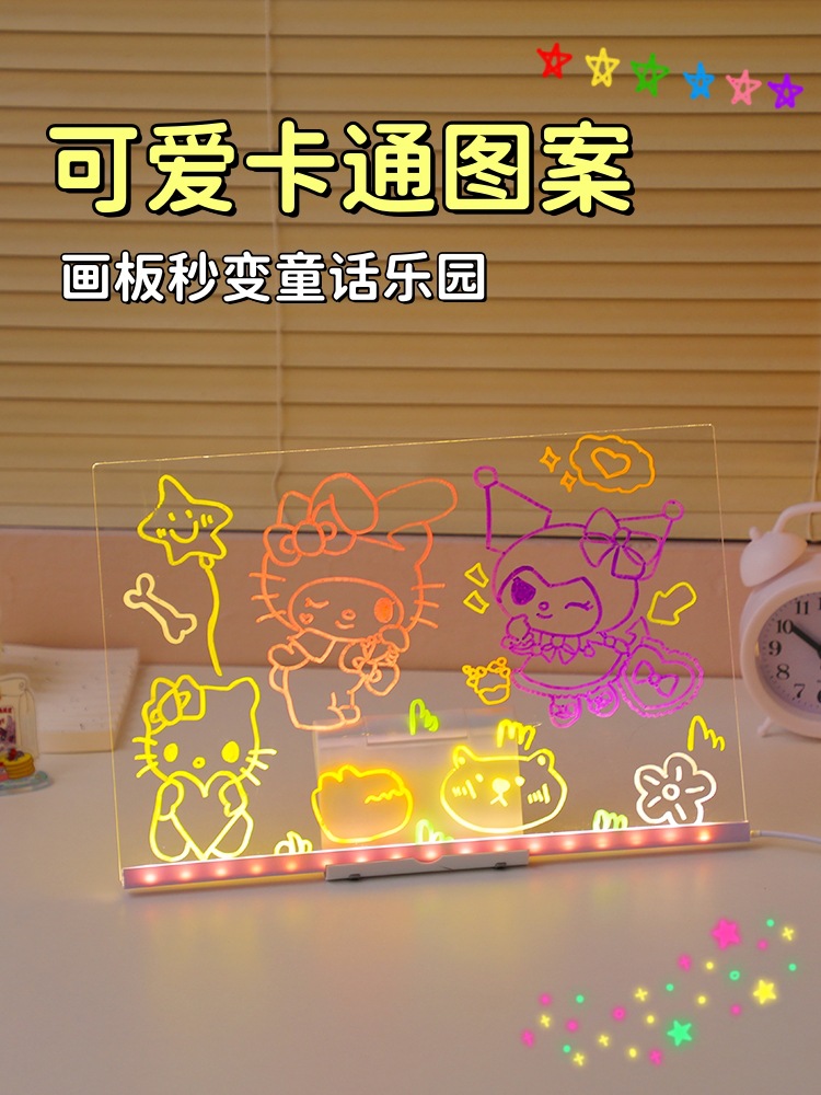 跨境可擦写DIY发光画板儿童涂鸦板广告牌亚克力留言板摆摊荧光板详情5
