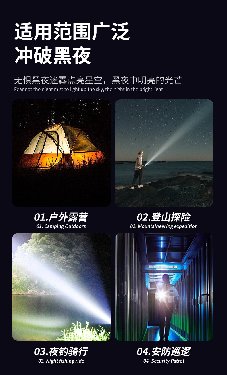 跨境批发派力德强光手电筒荧光彩条伸缩变焦铝合金远射白激光手电详情12