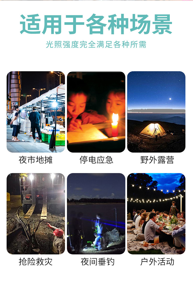 usb rechargeable bulb, night market stall light, household power outage emergency lighting, outdoor led camping light, battery life pic 9