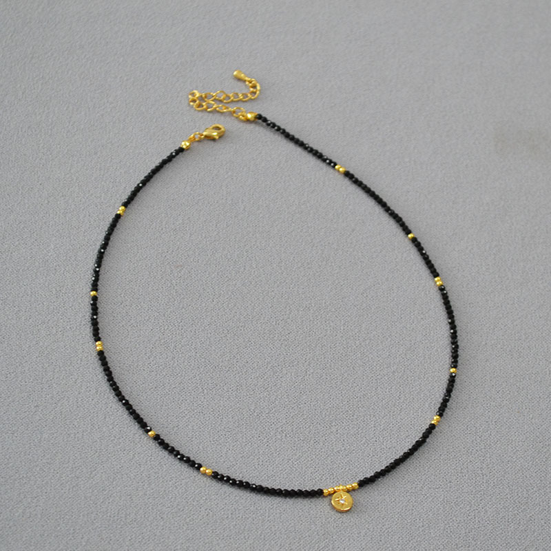 法式小众设计复古黑尖晶串珠星星吊坠双层链条叠戴简约气质项链女详情7