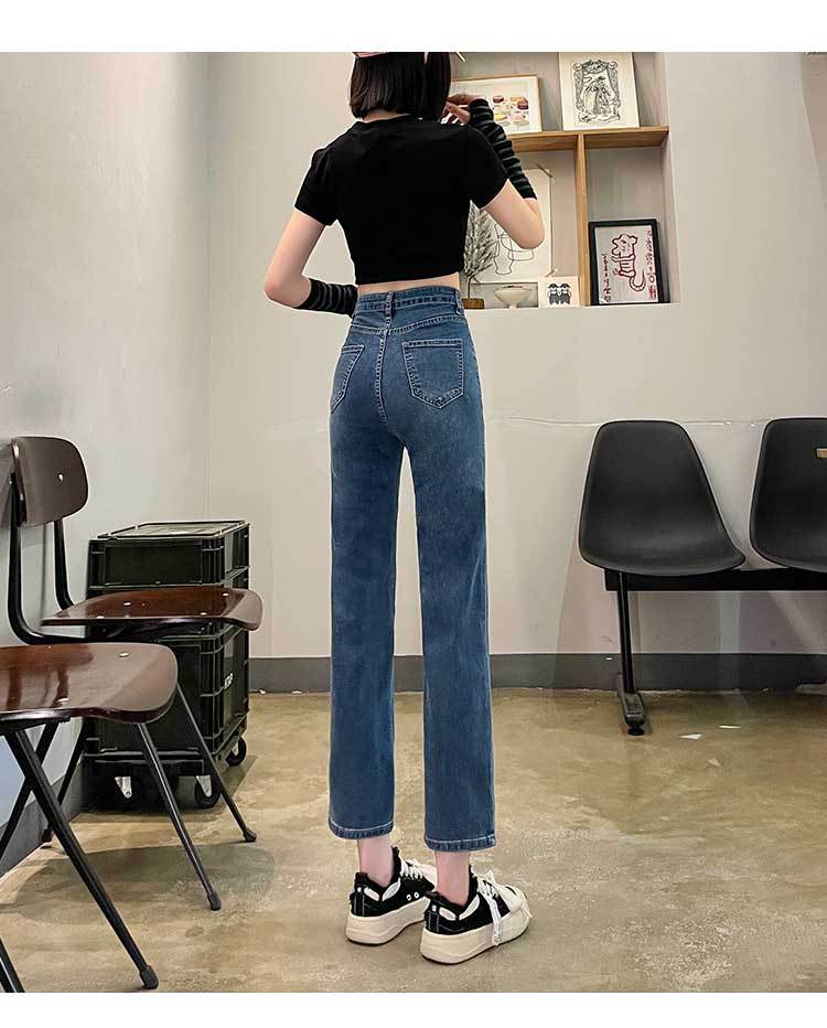 法棍直筒牛仔裤女八分新款小个子高腰九分烟管裤子春秋小个子加绒详情17