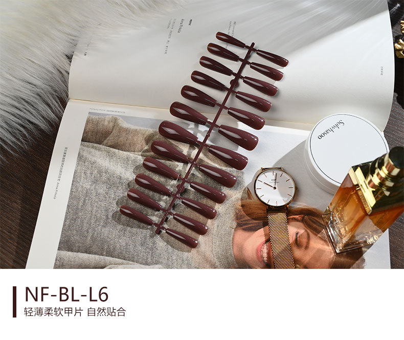 The long ballet nail with solid color and glossy oil from Europe and America, the mid-length trapezoidal nail art piece, and the false nails are exquisite and simple pic 6
