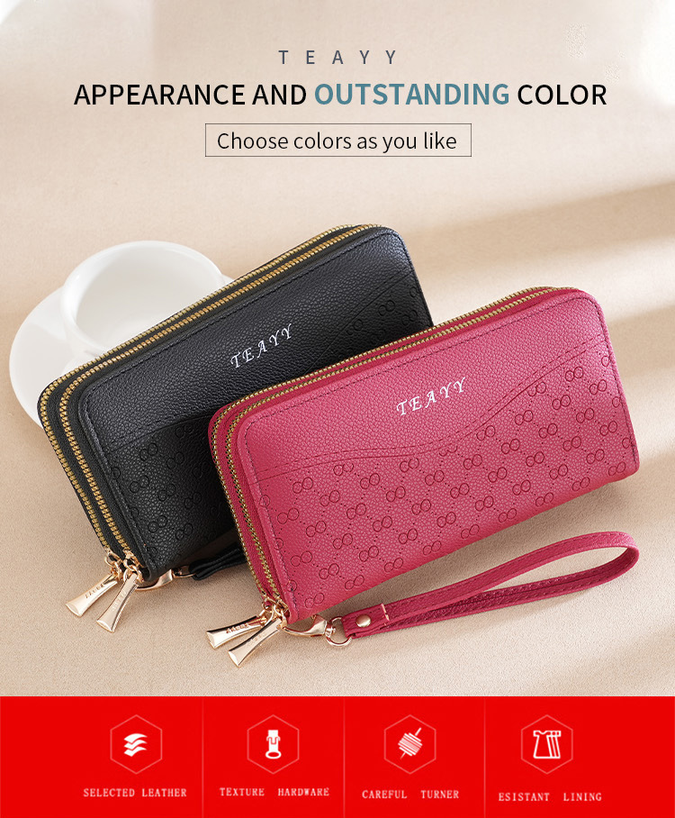 钱包女生长款双拉链wallet手机包女士钱夹大容量手拿包零钱包批发详情3