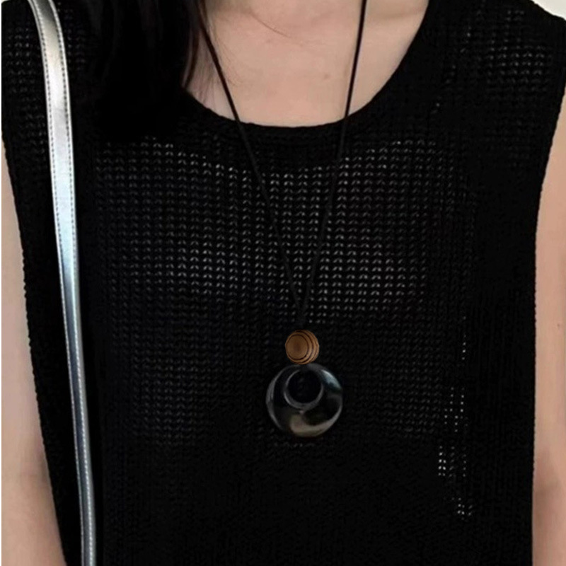 天然黑玛瑙石黑绳项链长款吊坠新中式设计高级感夏季新款配饰品女详情9