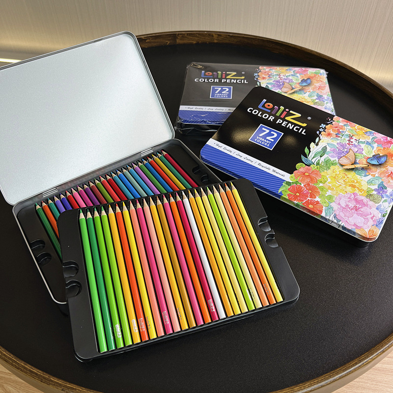 跨境外贸素描油性彩铅绘画美术彩色铅笔50/72色铁盒装画笔彩笔套详情1