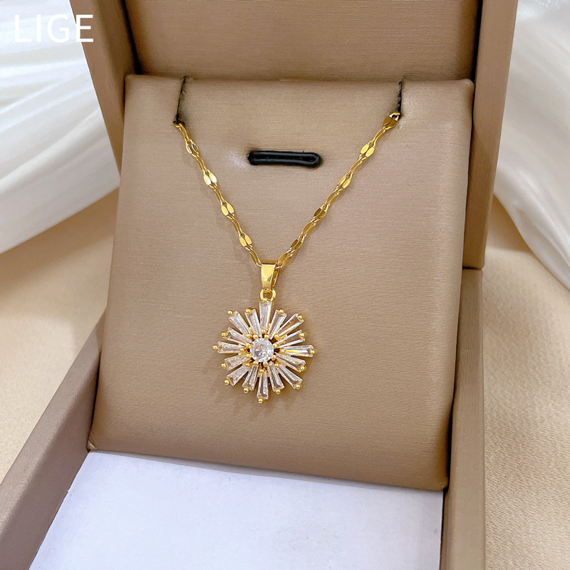 【钛钢】微镶项链耳环套装轻奢微镶雪花个性气质宴会耳饰项饰组合详情8