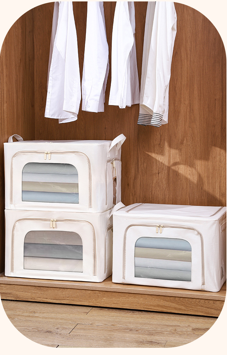 New Tianshan cotton and linen Baina box, three-window fabric folding storage box, home wardrobe, clothing storage and organization box pic 2